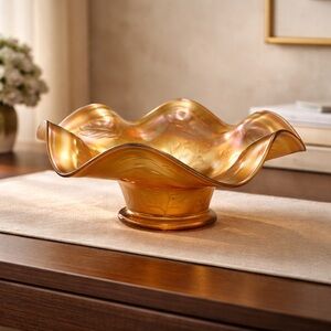 Fenton Carnival Glass Ruffled Bowl in “ Holly” Pattern